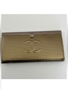 Chanel Gold Quilted Patent Leather Wallet Clutch